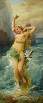 girl with sea gull Hans Zatzka Classic nude Oil Paintings